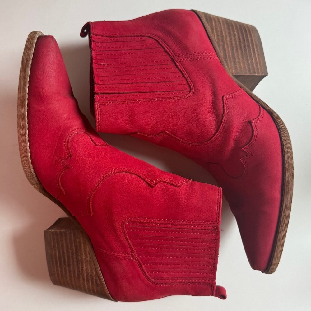 Sam Edelman West Ankle Boot Red Suede Size 8